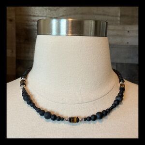 Boho chic lava rock tiger’s eye necklace handmade artisan jewelry whimsigoth